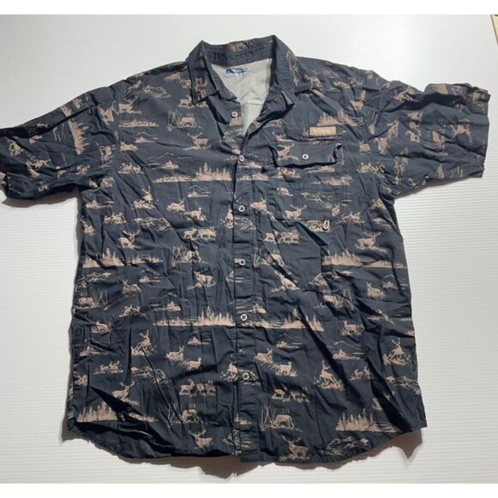 Columbia Sportswear men's Deer Print‎ Outdoor Button-Down Shirt Mesh-Lined XL